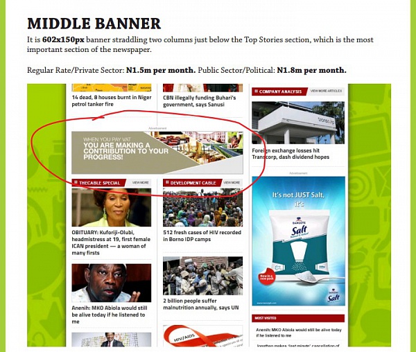 Advertising with TheCable Middle Banner (Regular Rate/Private Sector)