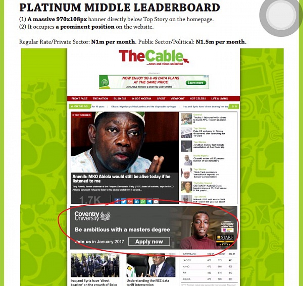 Advertising with TheCable Platinum Middle Leaderboard (Regular Rate/Private Sector)