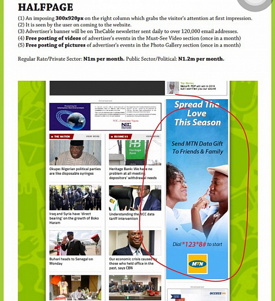 Advertising with TheCable Half Page (Regular Rate/Private Sector)